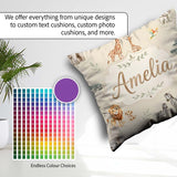 Custom Name Safari Animals Giraffe Lion Zebra on Cream Seamless Square Filled Cushion Throw Pillow Sofa Bed Home Decor Zip Washable UK Made