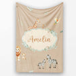 Cute Safari Animals Giraffe Lion Zebra on Beige Background Seamless  Personalised Custom Name Super Soft Fleece Blanket Bed Sofa Throw