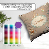 Custom Name Safari Animals Giraffe Lion Zebra on Beige Seamless Square Filled Cushion Throw Pillow Sofa Bed Home Decor Zip Washable UK Made