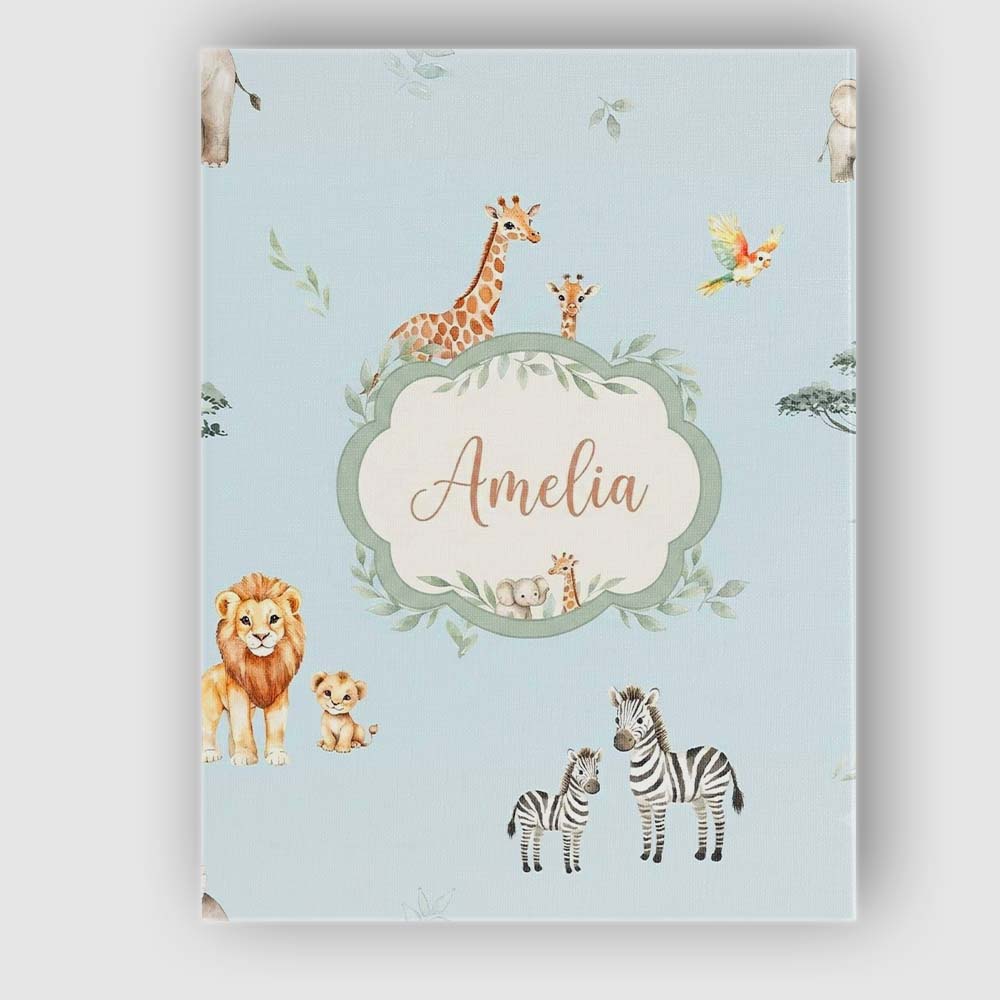Personalised Name Cute Safari Animals Custom Modern Room Accent Creative Decorator Style Canvas Wall Art Print Decor Picture Ready to Hang