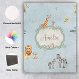 Personalised Name Cute Safari Animals Custom Modern Room Accent Creative Decorator Style Canvas Wall Art Print Decor Picture Ready to Hang