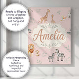 Personalised Name Cute Safari Animals Custom Modern Room Accent Creative Decorator Style Canvas Wall Art Print Decor Picture Ready to Hang