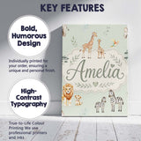 Personalised Name Safari Animals Giraffe Custom  Unique Gift Idea Elegant Feature Canvas Wall Art Print Decor Picture Ready to Hang