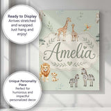 Personalised Name Safari Animals Giraffe Custom  Unique Gift Idea Elegant Feature Canvas Wall Art Print Decor Picture Ready to Hang