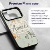 Safari Animals Giraffe Lion Zebra on Sage Green Custom Name Protective Phone Case Mobile Cover Durable Everyday Smartphone Shock Resistant
