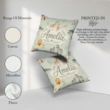 Custom Name Safari Animals Giraffe Lion Zebra Sage Green Pattern Square Filled Cushion Throw Pillow Sofa Bed Home Decor Zip Washable UK Made