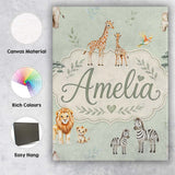 Personalised Name Safari Animals Giraffe Custom  Unique Gift Idea Elegant Feature Canvas Wall Art Print Decor Picture Ready to Hang