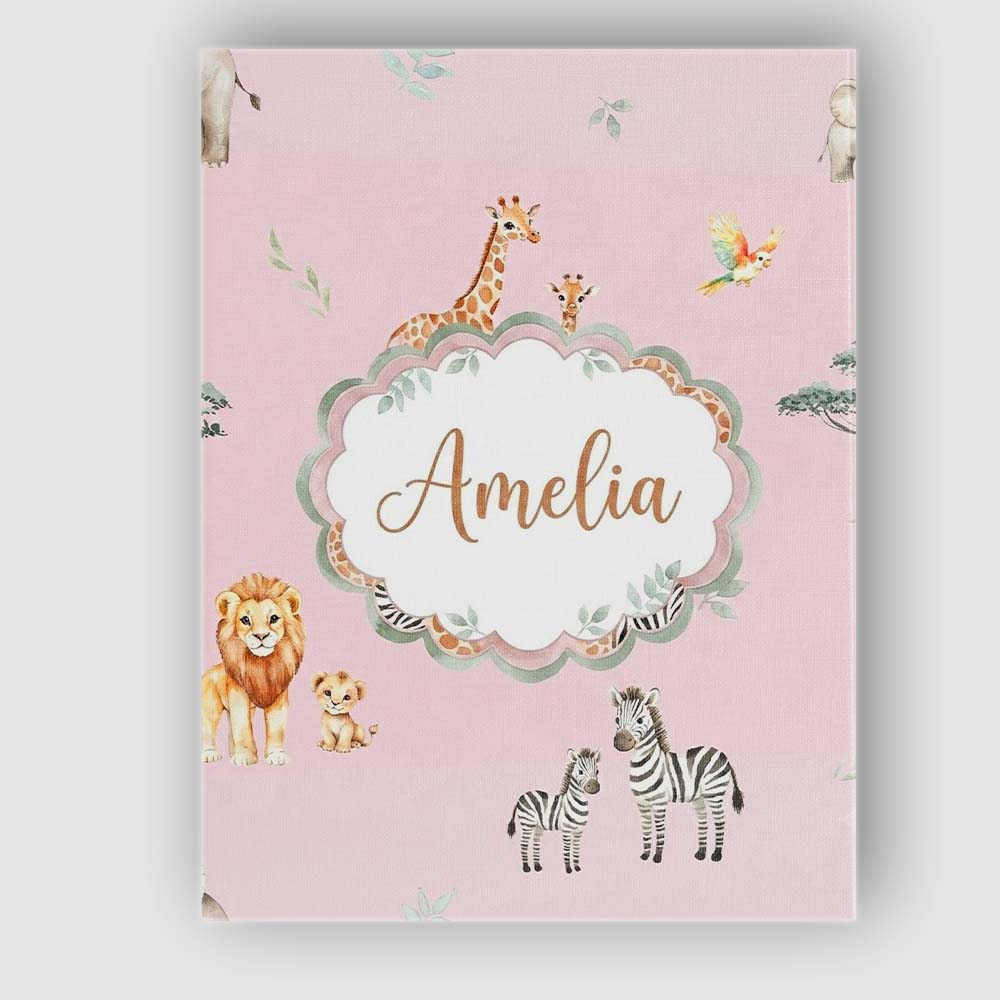 Personalised Name Safari Animals Giraffe Custom  Unique Gift Idea Elegant Feature Canvas Wall Art Print Decor Picture Ready to Hang