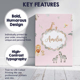Personalised Name Safari Animals Giraffe Custom  Unique Gift Idea Elegant Feature Canvas Wall Art Print Decor Picture Ready to Hang
