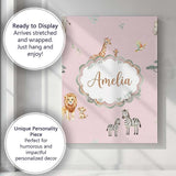 Personalised Name Safari Animals Giraffe Custom  Unique Gift Idea Elegant Feature Canvas Wall Art Print Decor Picture Ready to Hang