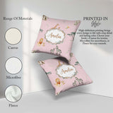 Custom Name Safari Animals Giraffe Lion Zebra Blush Pink Pattern Square Filled Cushion Throw Pillow Sofa Bed Home Decor Zip Washable UK Made