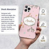 Safari Animals Giraffe Lion Zebra on Blush Pink Custom Name Protective Phone Case Mobile Cover Durable Everyday Smartphone Shock Resistant