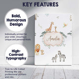 Personalised Name Safari Animals Giraffe Custom  Unique Gift Idea Elegant Feature Canvas Wall Art Print Decor Picture Ready to Hang