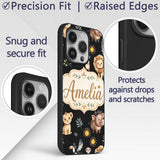 Jungle Animals Lion Meerkat Toucan Boar on Black Custom Name Protective Phone Case Mobile Cover Durable Everyday Smartphone Shock Resistant