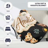 Jungle Animals Lion Meerkat Toucan Boar on Black Seamless Pattern  Personalised Custom Name Super Soft Fleece Blanket Bed Sofa Throw