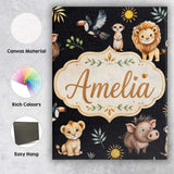 Personalised Name Jungle Animals Lion Custom Modern Room Accent Creative Decorator Style Canvas Wall Art Print Decor Picture Ready to Hang