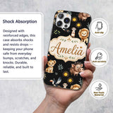 Jungle Animals Lion Meerkat Toucan Boar on Black Custom Name Protective Phone Case Mobile Cover Durable Everyday Smartphone Shock Resistant