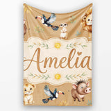 Jungle Animals Lion Meerkat Toucan Boar on Brown Seamless Pattern  Personalised Custom Name Super Soft Fleece Blanket Bed Sofa Throw