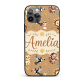 Jungle Animals Lion Meerkat Toucan Boar on Brown Custom Name Protective Phone Case Mobile Cover Durable Everyday Smartphone Shock Resistant