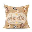 Custom Name Jungle Animals Lion Meerkat Toucan on Brown Seamless Square Filled Cushion Throw Pillow Sofa Bed Home Decor Zip Washable UK Made