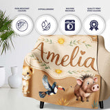 Jungle Animals Lion Meerkat Toucan Boar on Brown Seamless Pattern  Personalised Custom Name Super Soft Fleece Blanket Bed Sofa Throw