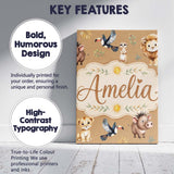 Personalised Name Jungle Animals Lion Custom Modern Room Accent Creative Decorator Style Canvas Wall Art Print Decor Picture Ready to Hang