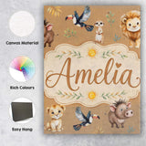 Personalised Name Jungle Animals Lion Custom Modern Room Accent Creative Decorator Style Canvas Wall Art Print Decor Picture Ready to Hang