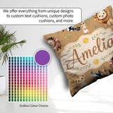 Custom Name Jungle Animals Lion Meerkat Toucan on Brown Seamless Square Filled Cushion Throw Pillow Sofa Bed Home Decor Zip Washable UK Made