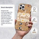 Jungle Animals Lion Meerkat Toucan Boar on Brown Custom Name Protective Phone Case Mobile Cover Durable Everyday Smartphone Shock Resistant