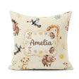Custom Name Jungle Animals Lion Meerkat Toucan on Cream Seamless Square Filled Cushion Throw Pillow Sofa Bed Home Decor Zip Washable UK Made
