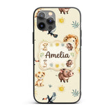Jungle Animals Lion Meerkat Toucan Boar on Cream Custom Name Protective Phone Case Mobile Cover Durable Everyday Smartphone Shock Resistant