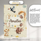 Jungle Animals Lion Meerkat Toucan Boar on Cream Seamless Pattern  Personalised Custom Name Super Soft Fleece Blanket Bed Sofa Throw