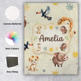 Personalised Name Jungle Animals Lion Custom Modern Room Accent Creative Decorator Style Canvas Wall Art Print Decor Picture Ready to Hang