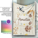 Jungle Animals Lion Meerkat Toucan Boar on Cream Seamless Pattern  Personalised Custom Name Super Soft Fleece Blanket Bed Sofa Throw