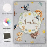 Personalised Name Jungle Animals Lion Custom Modern Room Accent Creative Decorator Style Canvas Wall Art Print Decor Picture Ready to Hang