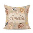 Custom Name Jungle Animals Lion Meerkat Toucan on Beige Seamless Square Filled Cushion Throw Pillow Sofa Bed Home Decor Zip Washable UK Made