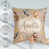 Custom Name Jungle Animals Lion Meerkat Toucan on Beige Seamless Square Filled Cushion Throw Pillow Sofa Bed Home Decor Zip Washable UK Made