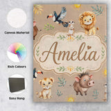 Personalised Name Jungle Animals Lion Custom Modern Room Accent Creative Decorator Style Canvas Wall Art Print Decor Picture Ready to Hang