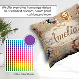 Custom Name Jungle Animals Lion Meerkat Toucan on Beige Seamless Square Filled Cushion Throw Pillow Sofa Bed Home Decor Zip Washable UK Made