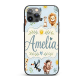 Jungle Animals Lion Meerkat Toucan Boar on Soft Custom Name Protective Phone Case Mobile Cover Durable Everyday Smartphone Shock Resistant
