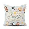Custom Name Jungle Animals Lion Meerkat Toucan Boar on Soft Blue Square Filled Cushion Throw Pillow Sofa Bed Home Decor Zip Washable UK Made
