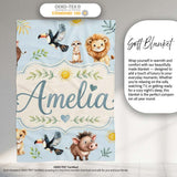 Jungle Animals Lion Meerkat Toucan Boar on Soft Blue Seamless  Personalised Custom Name Super Soft Fleece Blanket Bed Sofa Throw