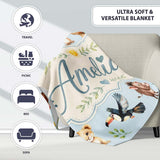 Jungle Animals Lion Meerkat Toucan Boar on Soft Blue Seamless  Personalised Custom Name Super Soft Fleece Blanket Bed Sofa Throw