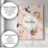 Personalised Name Jungle Animals Lion Custom Modern Room Accent Creative Decorator Style Canvas Wall Art Print Decor Picture Ready to Hang