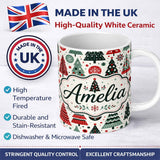 Personalized Custom Name Scandi Christmas Trees Polka Dots Snowflakes Cute Holiday Seamless 11oz Ceramic Coffee Tea Mug White Large Handle