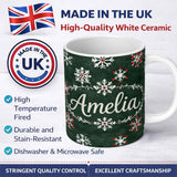 Personalized Custom Name Cute Winter Snowflakes Red White Green Seamless Pattern Lovely 11oz Ceramic Coffee Tea Mug White Large Handle