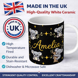 Personalized Custom Name Cute Cartoon Koala Bears with Yellow Stars on Black Background 11oz Ceramic Coffee Tea Mug White Large Handle