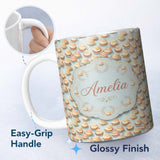 Personalized Custom Name Vintage Cream Puff Dessert Repeating Pattern Soft Pastel Seamless 11oz Ceramic Coffee Tea Mug White Large Handle