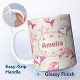 Personalized Custom Name Neutral Beige Butterflies with Subtle Faded Effect Seamless Pattern 11oz Ceramic Coffee Tea Mug White Large Handle