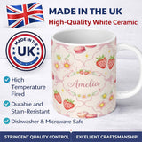 Personalized Custom Name Cute Watercolor Cherry Strawberry Daisy Flowers Pink Bow Soft Cream 11oz Ceramic Coffee Tea Mug White Large Handle